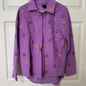 Disney Tangled Rapunzel Purple Corduroy Button Down Shirt